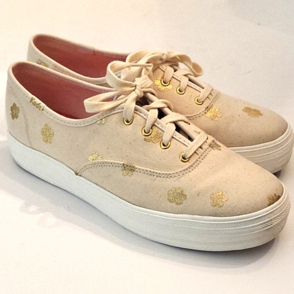 Keds "Triple Hibiscus" Platform Chambray Sneakers Natural/Gold